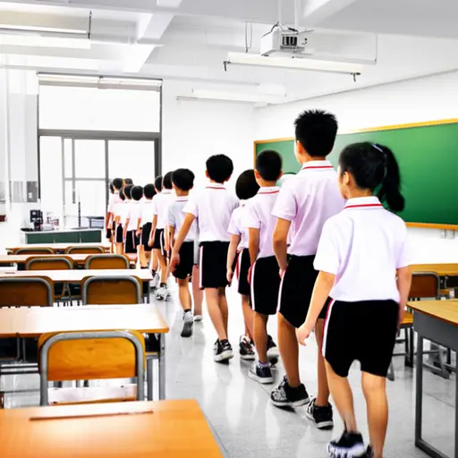孩子们排成一队安静地走进教室。