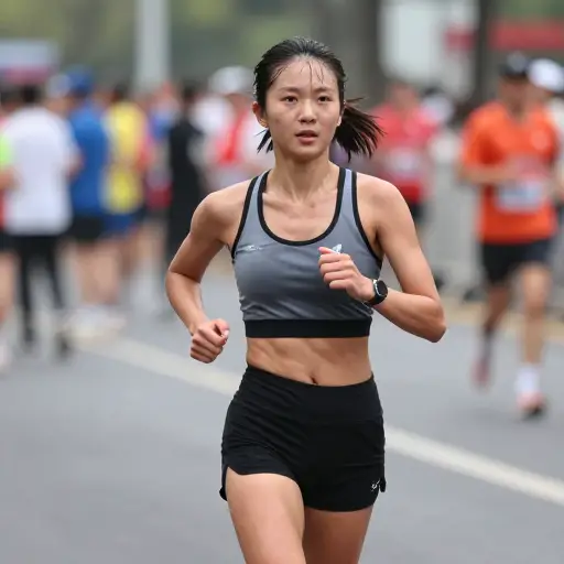 她以顽强的意志坚持完成了马拉松比赛。