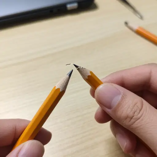 他不小心把铅笔咔嚓一声折成了两半。