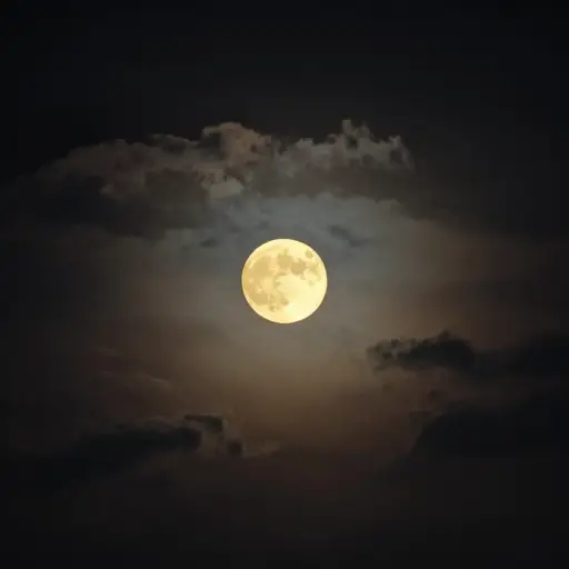 月亮在夜空中投下温暖的光芒。