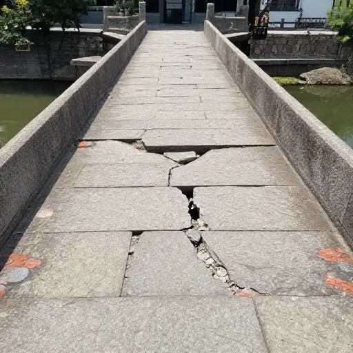 这座旧桥的某些地方开始碎裂了。