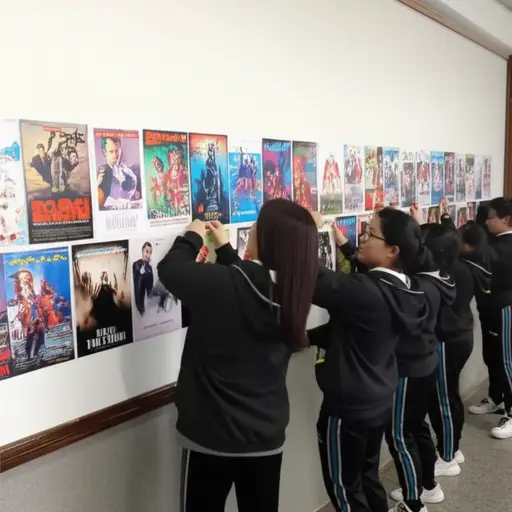 学生们在墙上贴满了电影海报。