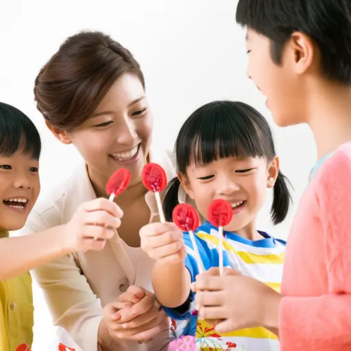 她给了每个孩子一个苹果味的棒棒糖。