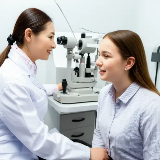 医生的检查显示她的眼睛非常健康。