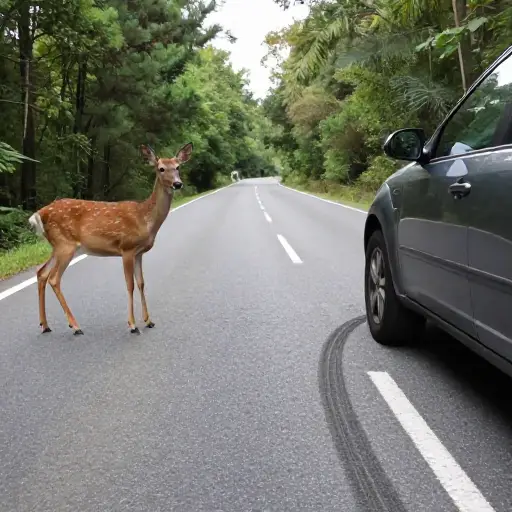 他看到鹿时突然刹车。