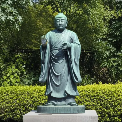 这座铜像经过多年的风吹雨打已经氧化变色。