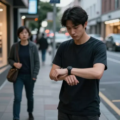 他们看见他的时候，他正在等人。