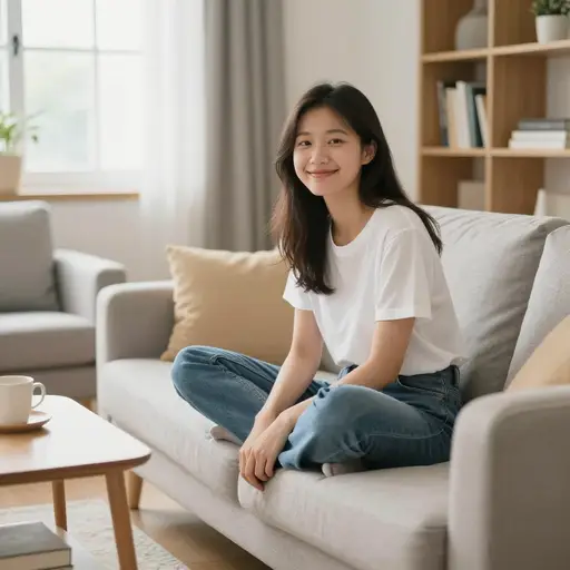 她在家。