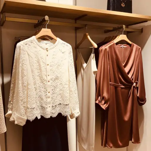 这家精品店专营优雅、女性化的服装，比如蕾丝衬衫和丝绸连衣裙。