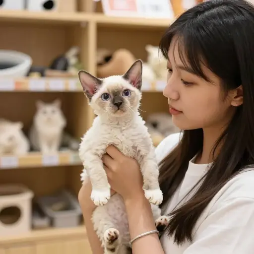 她选择了一只康沃尔雷克斯品种的小猫。