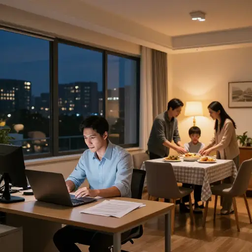 他今晚可能在工作，所以我们可以先自己吃晚饭。