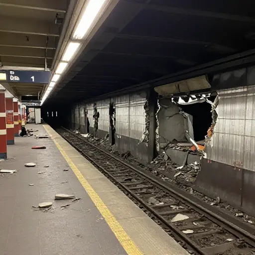 上周炸弹在地铁站爆炸，完全摧毁了地铁站，导致无法使用。