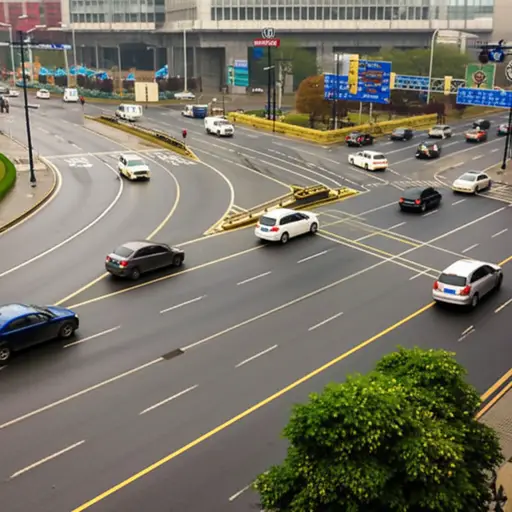 司机们必须绕过马路中央的安全岛行驶。