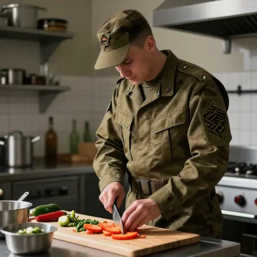 在我服役期间，我在厨房工作。