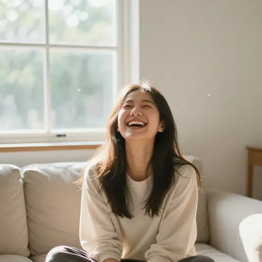 是她的笑声充满了整个屋子。