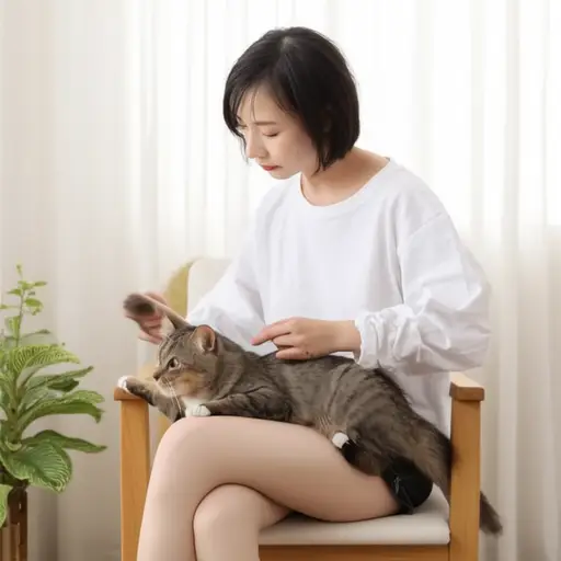 她在给猫拔毛。