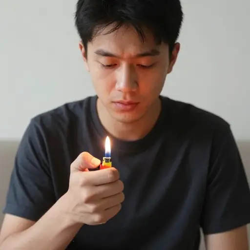 他用打火机点燃了蜡烛。