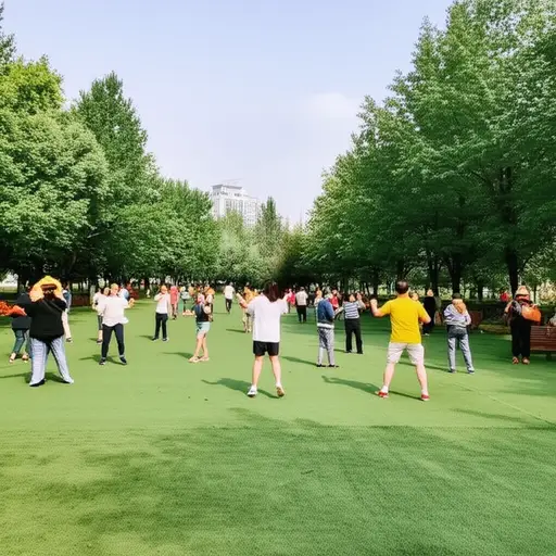 周末我们经常去公园跳舞放松。