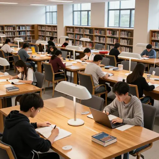 图书馆里有很多学生在自习。