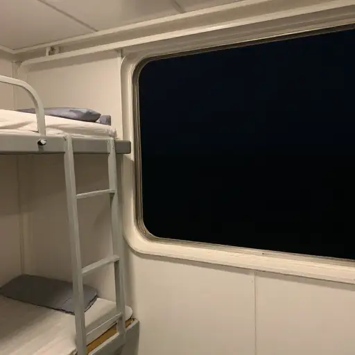 我们为这次夜间航行在渡轮上预订了一个客舱。
