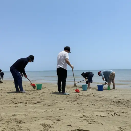 我们在海边挖了一些蛤蜊做汤。