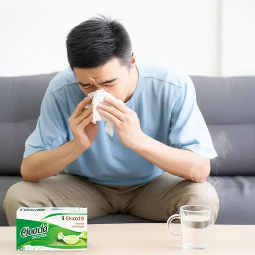 他感冒了。