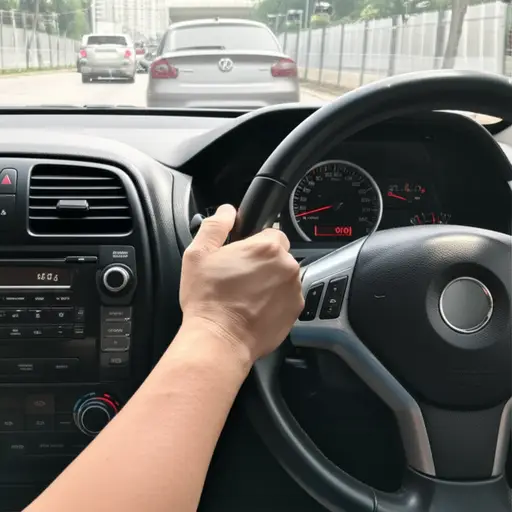 他推动变速杆挂到二档准备超车。