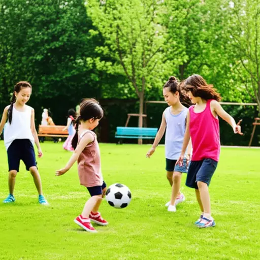 孩子们在公园里玩各种游戏。