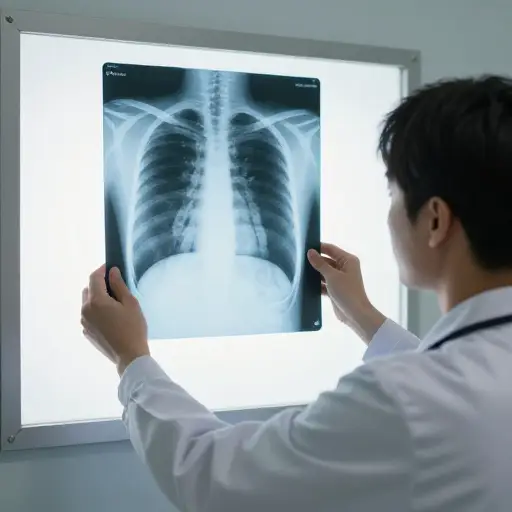 医生检查了我的胸部X光片。