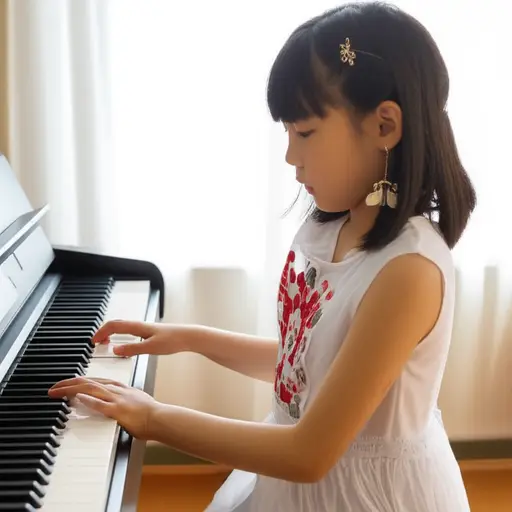 我女儿正在学习弹钢琴。