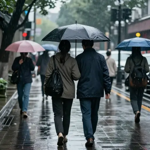 幸好我们带了伞。