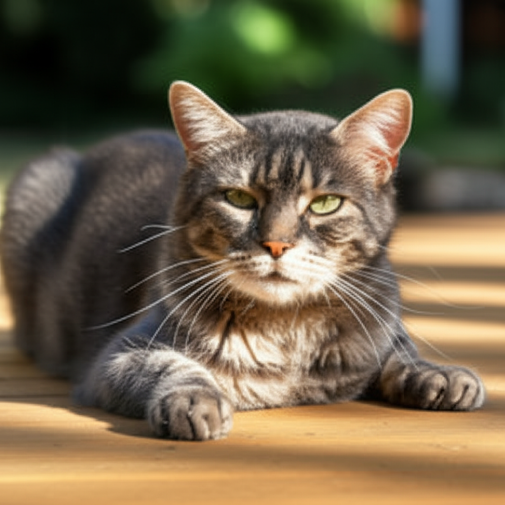 阳光照射在猫咪身上。
