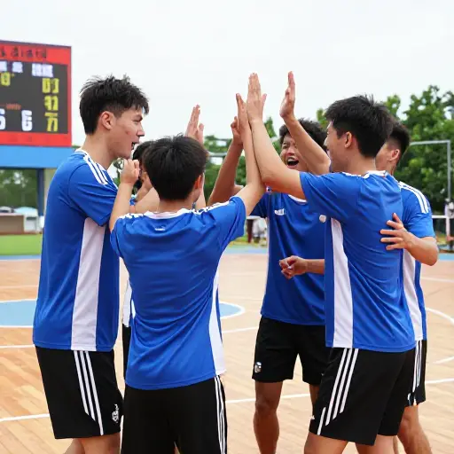 球队庆祝他们战胜了对手。