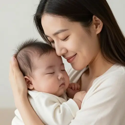 她轻轻地抱着婴儿。