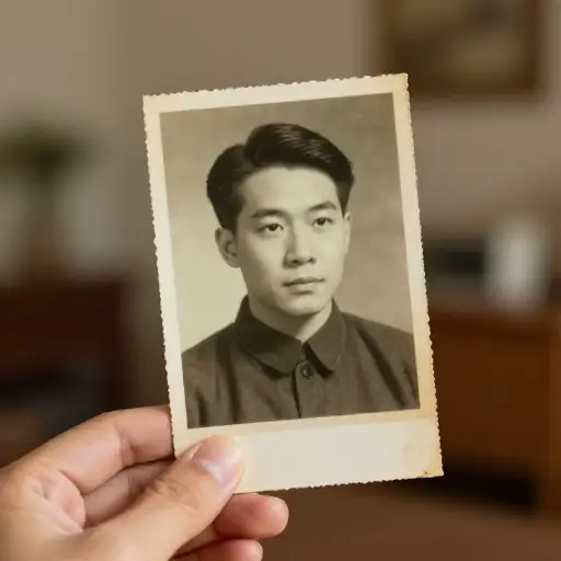 当我看着那张旧照片时，一阵回忆突然涌上心头。