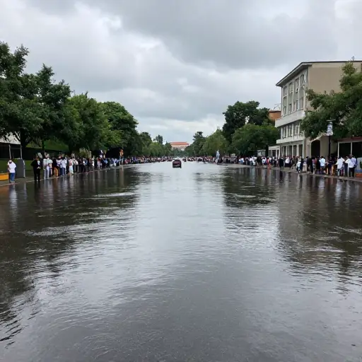 雨下了好几天，等他们想离开时街道已经完全被淹了。