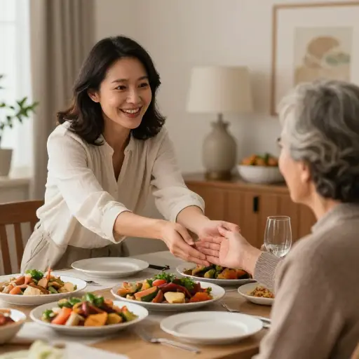 她邀请了她的岳母/婆婆来吃晚饭。