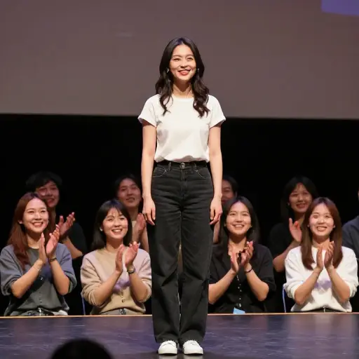 当她结束时，她感到满意，观众也为路易丝欢呼。