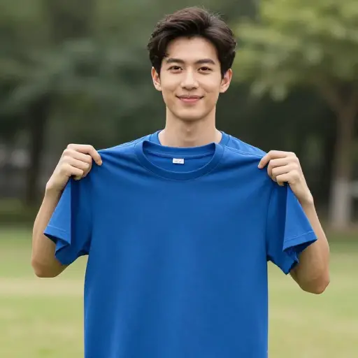 他昨天买了一件蓝色的T恤衫。