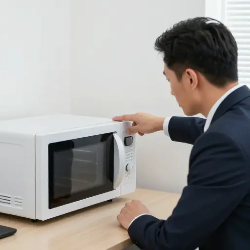 作为经理，我想请求您要么请人修理微波炉的问题，要么直接更换它。