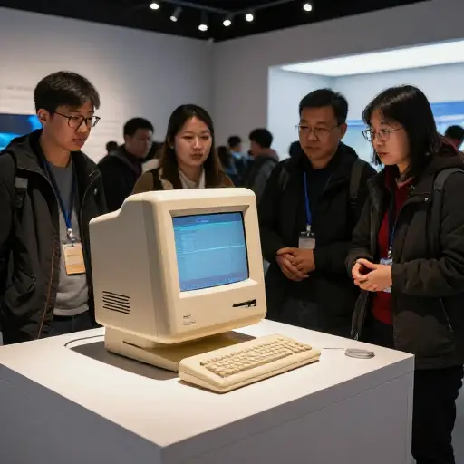 参观者可以在科技展上看到第一台苹果电脑的精细复制品。