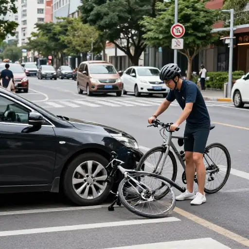 他撞到了一个骑自行车的人。