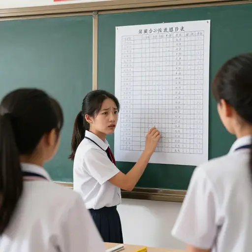 她的考试成绩将决定她被分配到哪个班级。