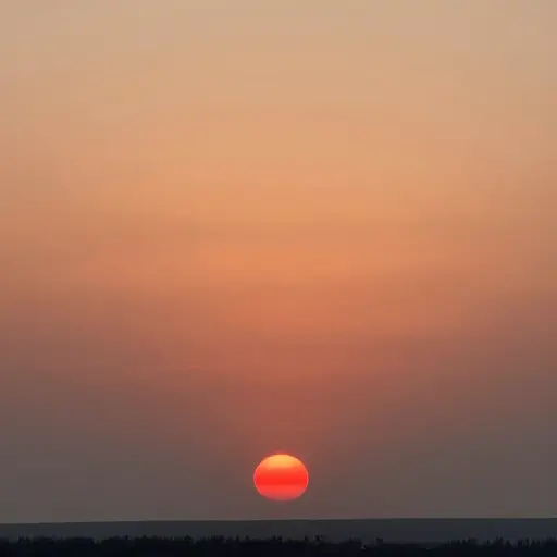 太阳慢慢沉入地平线下，发出红色的光芒。