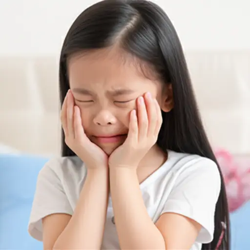 我妹妹因为牙痛哭了。