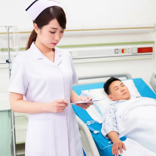 护士正在检查病人的体温记录。