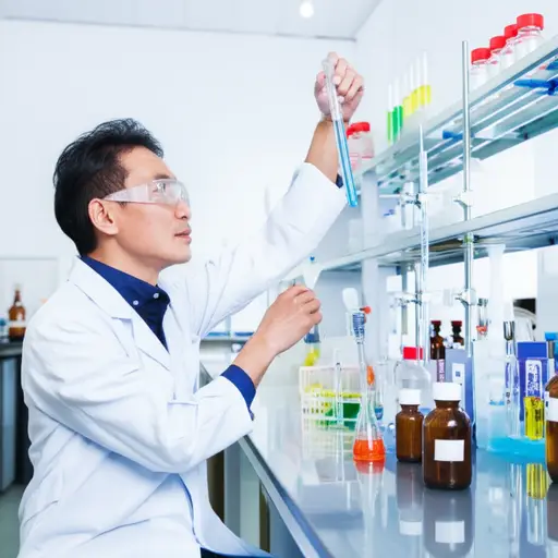 这位化学家在实验室里研究新的药物配方。