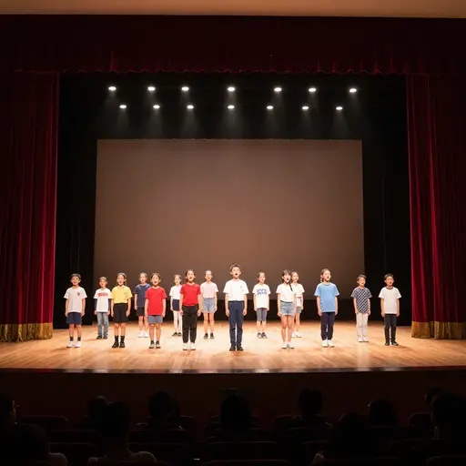 孩子们在舞台上唱歌跳舞。