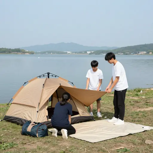 我们去湖边露营。
