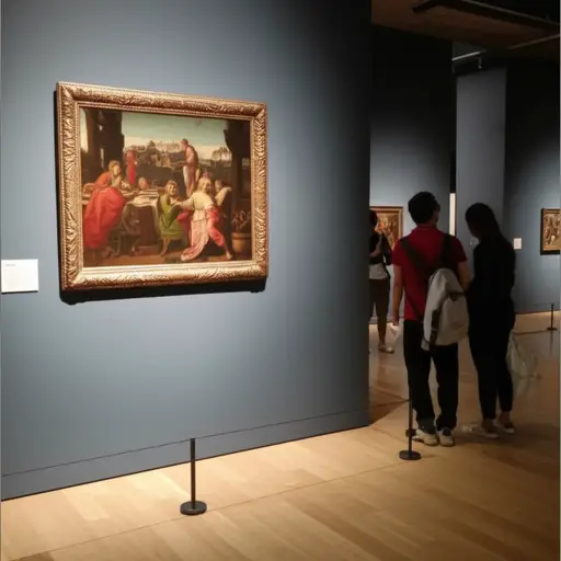 博物馆的新展览中最引人注目的展品是一幅文艺复兴时期的油画。